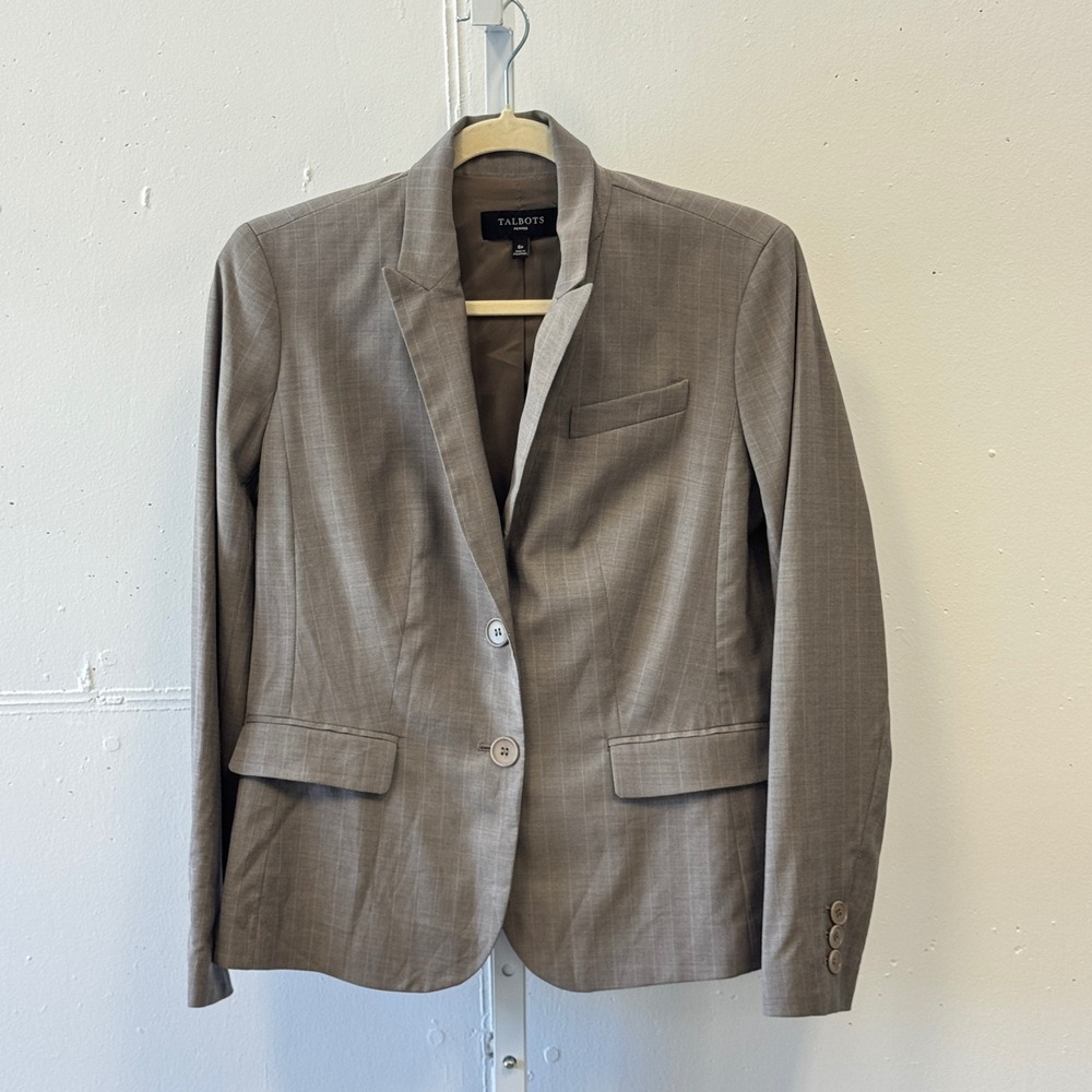 Talbots Petites Brown Glen Check Wool Blend Blazer Jacket Size 6P Career